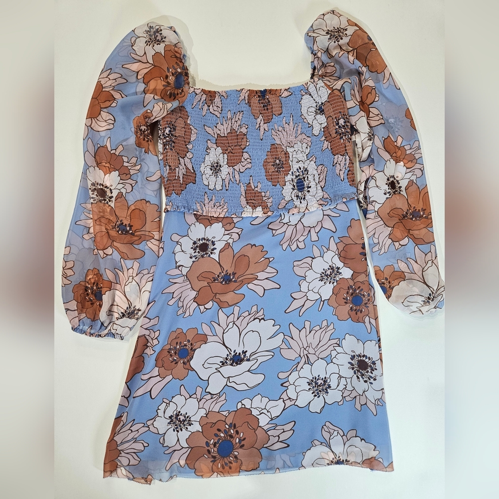 Wilfred Aritzia Tempest Mini Dress Size 6 Blue Tan Floral